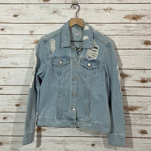 Refuge Distressed Jean Jacket - Light Wash - Large - Picture 2 of 8